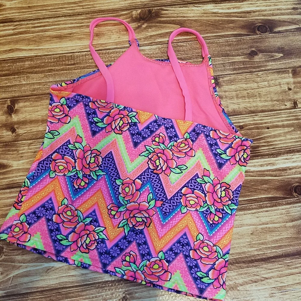 Wonder Nation Girls Tankini Swim Top Size M 7/8 Pink Rose Chevron Tribal